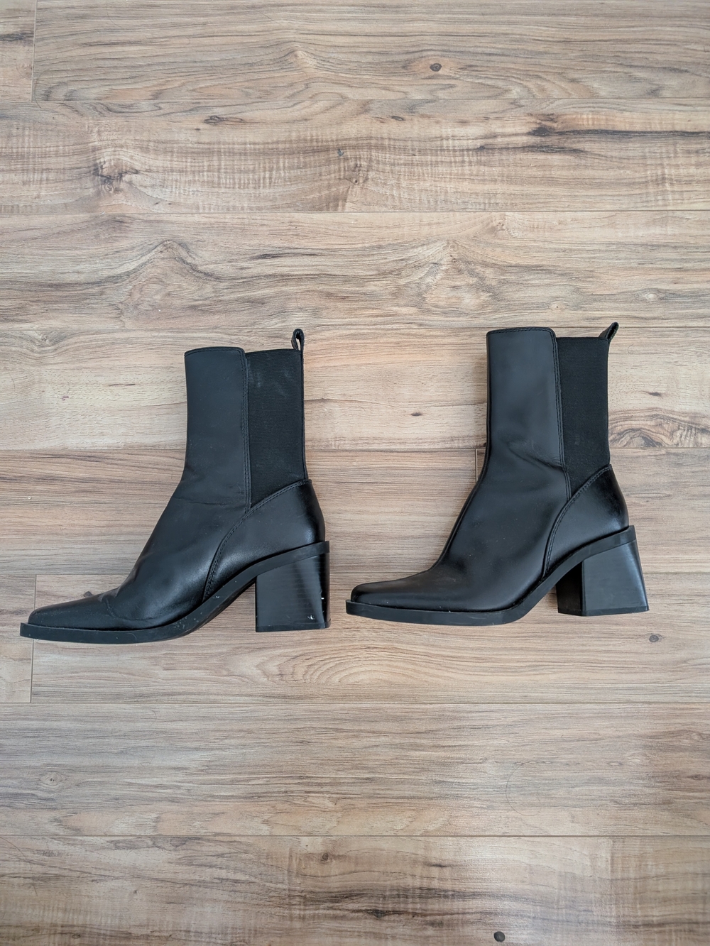 Women's Zara Calf Length Black Chelsea Block Heel Boots - Size 7